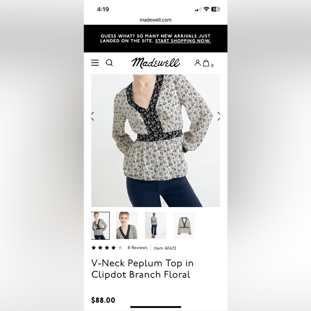 🔥madewell vneck peplum top size xs